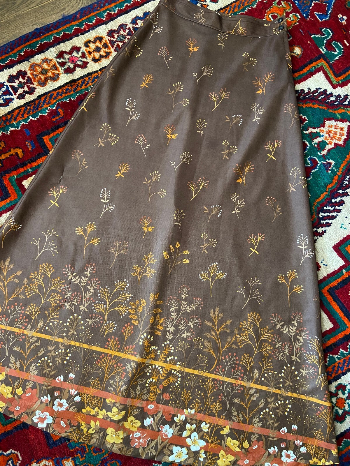 Vintage 1970s Brown Floral Maxi Skirt