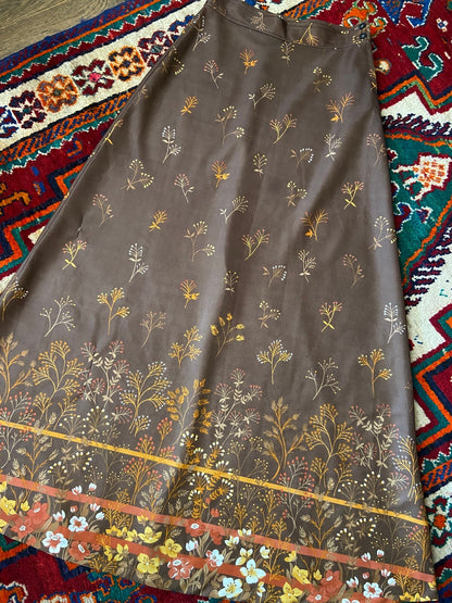 Vintage 1970s Brown Floral Maxi Skirt