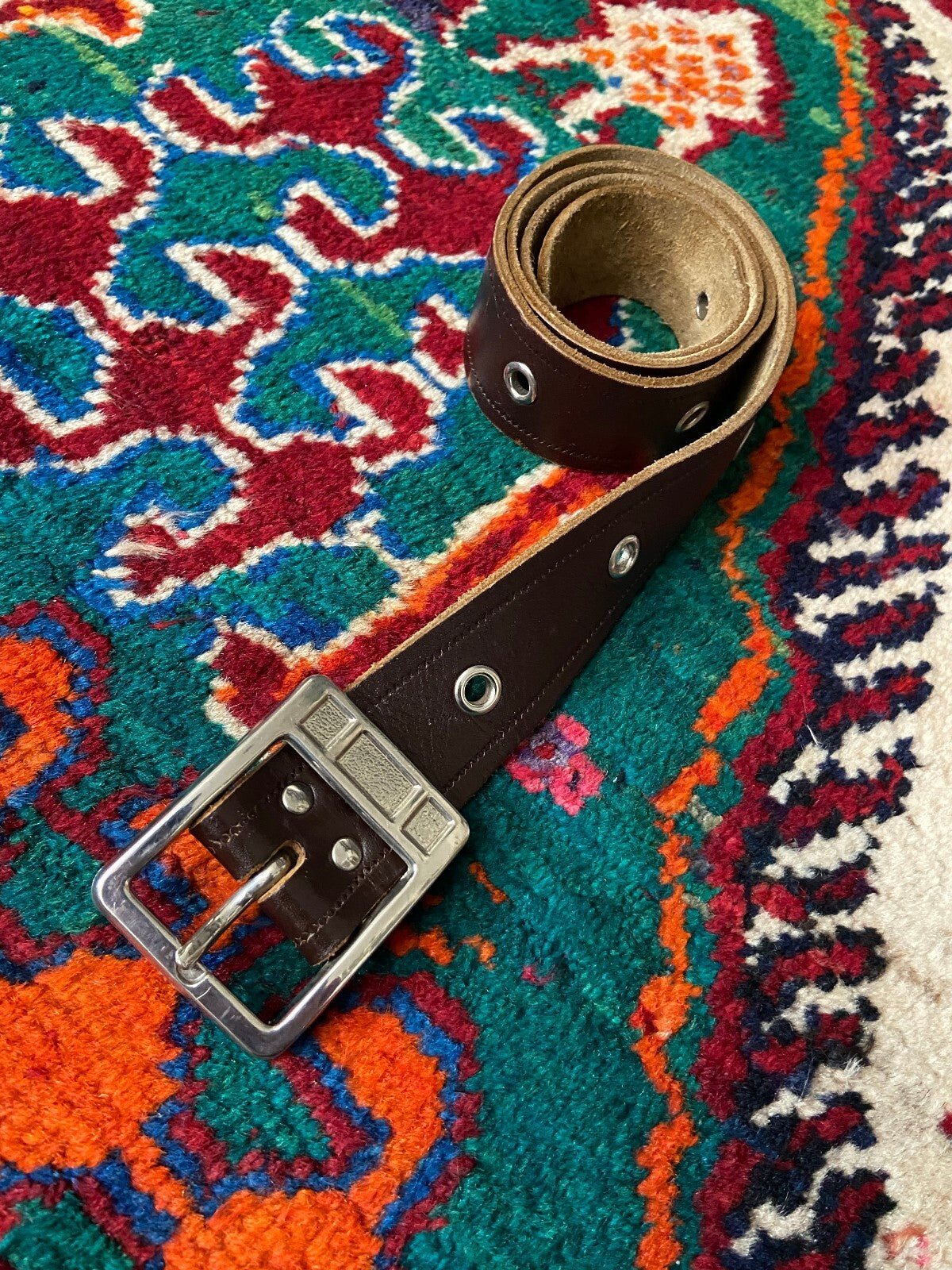 Vintage 1970s Brown Belt With Eyelets