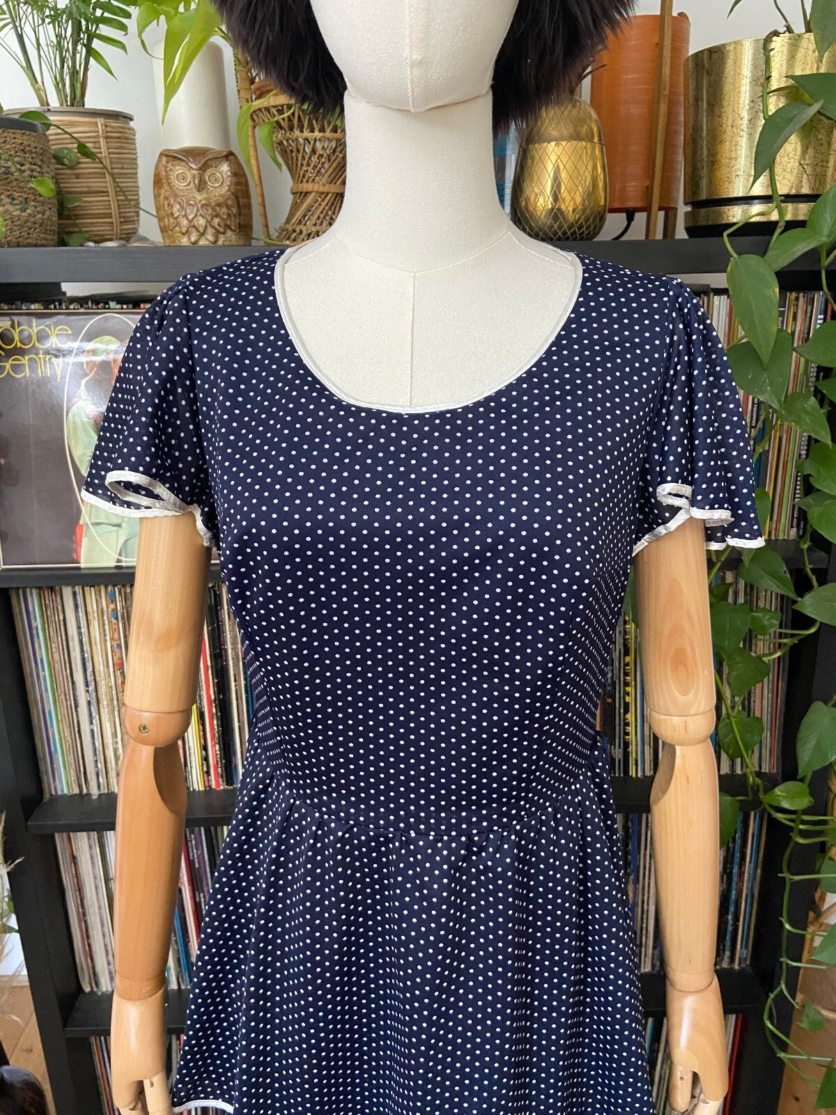Vintage 1970s Navy Polka Dot Layered Dress