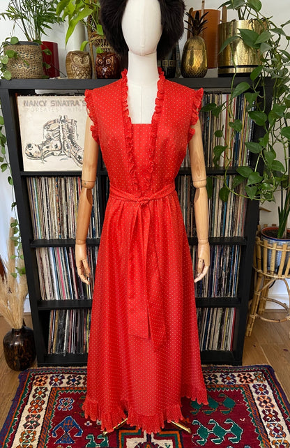 Vintage 1970s Red Polka Dot Prairie Dress