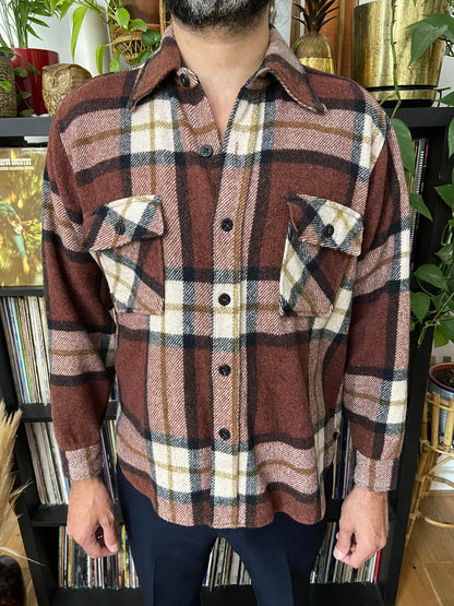 Vintage 1970s K Mart Brown Plaid Shirt