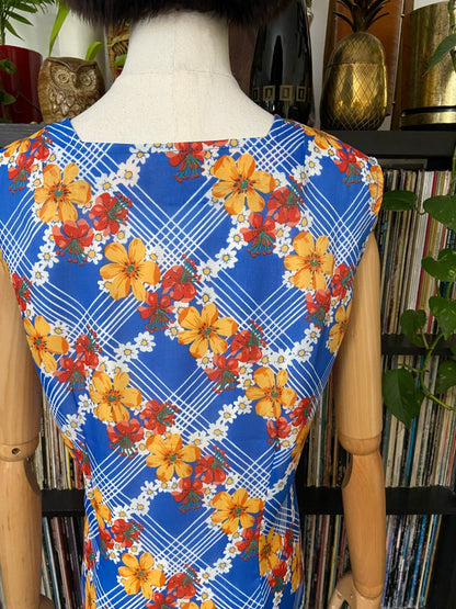 Vintage 1970s Blue Floral Print Maxi Dress
