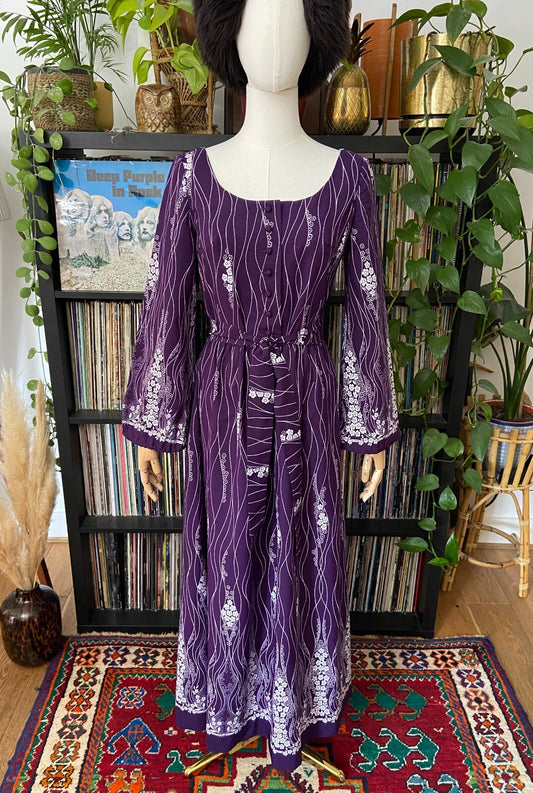 Vintage 1970s Purple Medieval Revival Maxi Dress