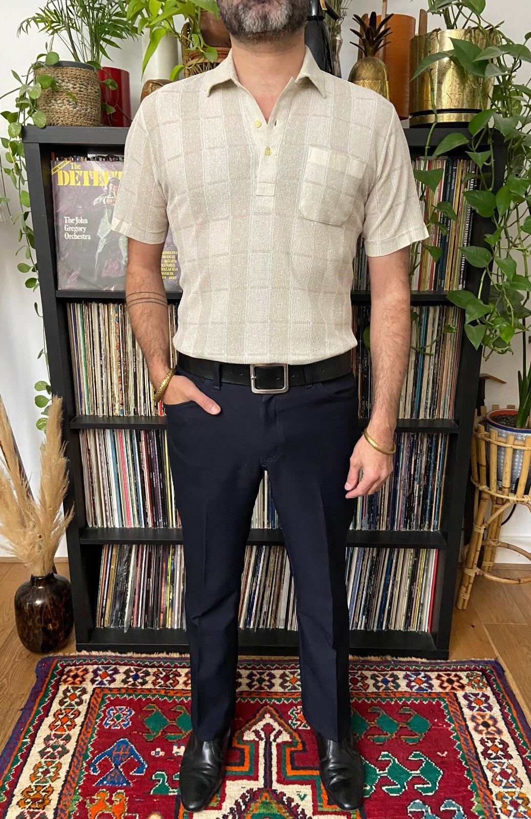Vintage 1970s Japanese Fine Mesh Polo Shirt