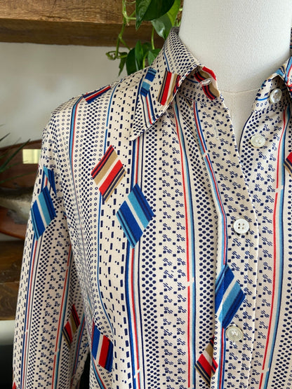 Vintage 1970s Geometric Print Dagger Collar Shirt