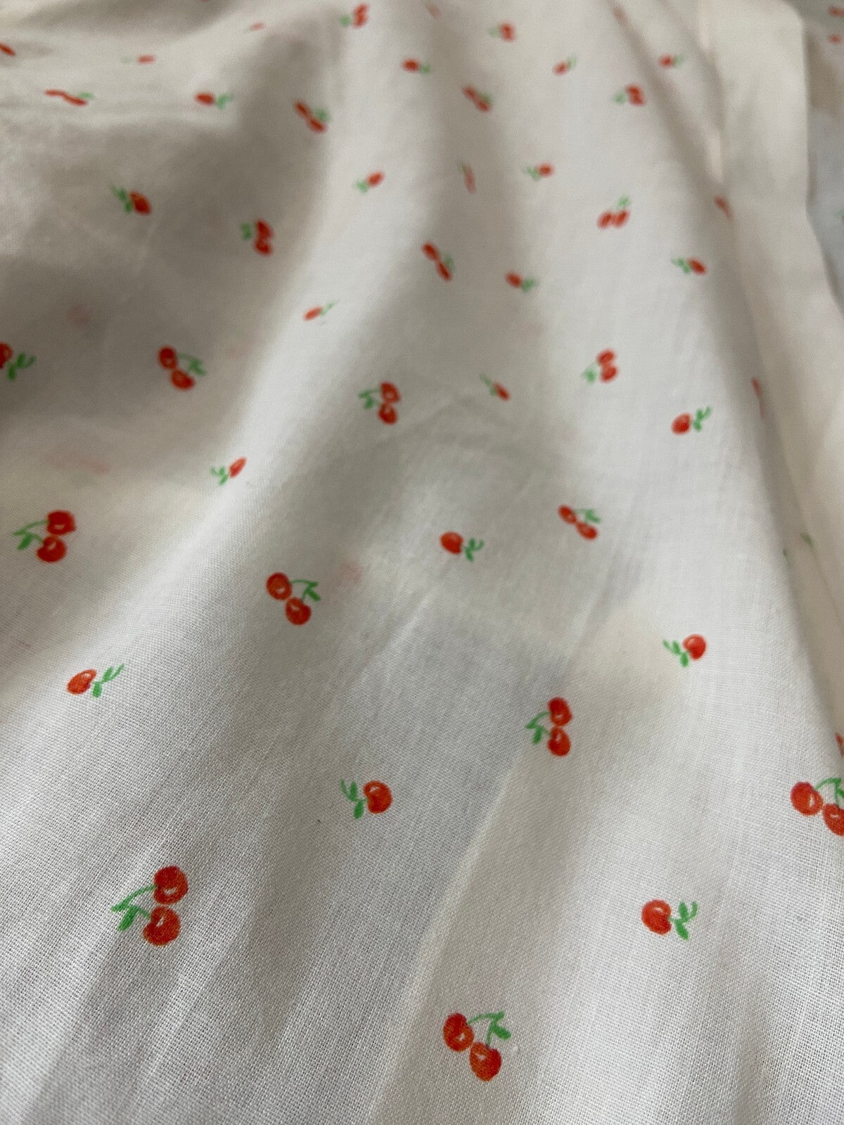 Vintage 1970s White Cherry Print Wrap Dress