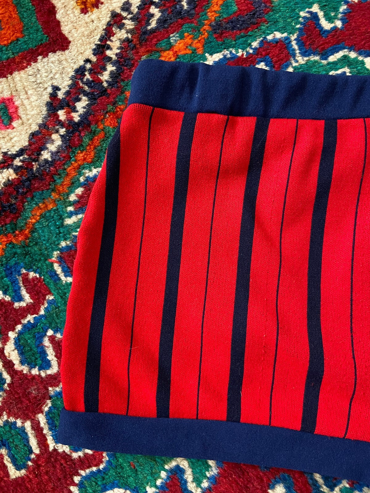 Vintage 1970s Red Navy Striped Swim Shorts