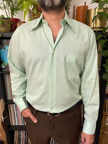 Vintage 1970s Mint Green Dagger Collar Shirt