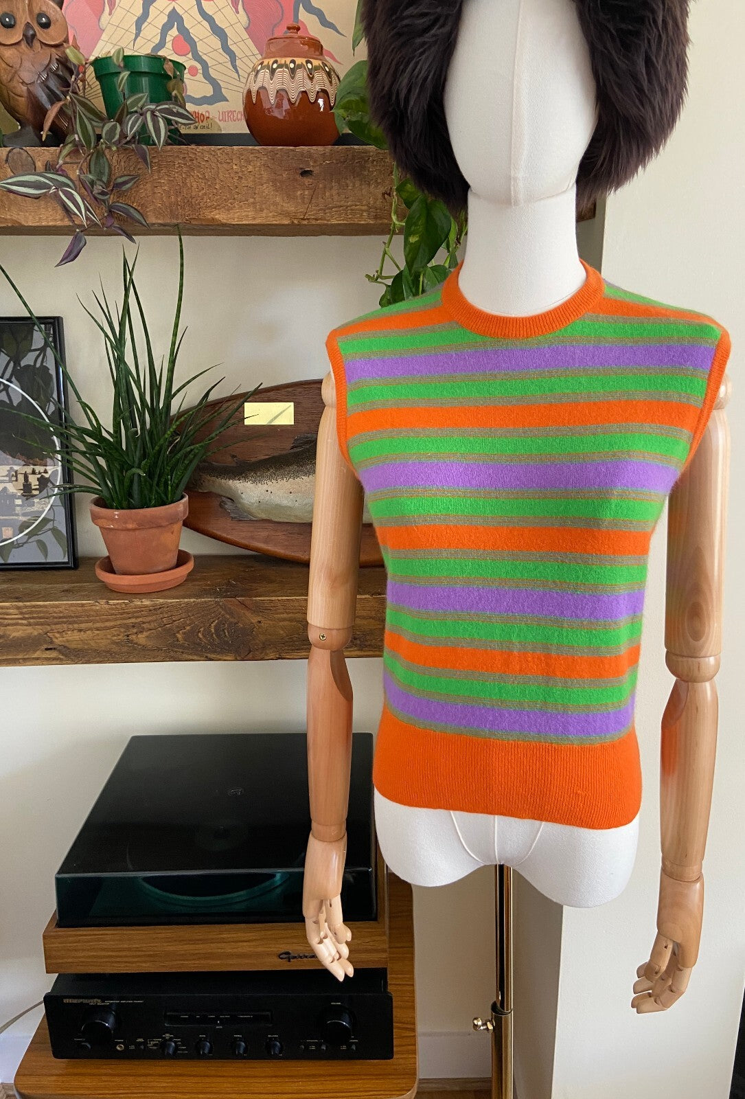 Vintage 1970s Orange Striped Sweater Vest