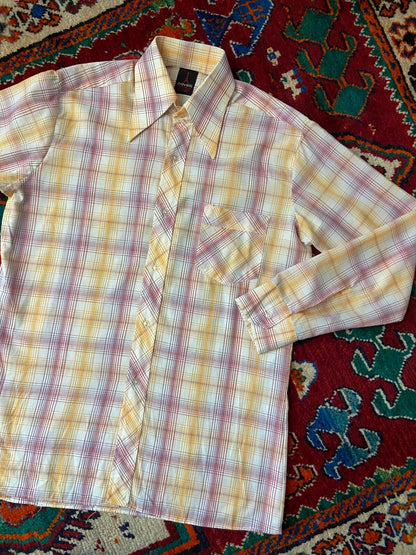 Vintage 1970s Pink & Yellow Dagger Collar Shirt