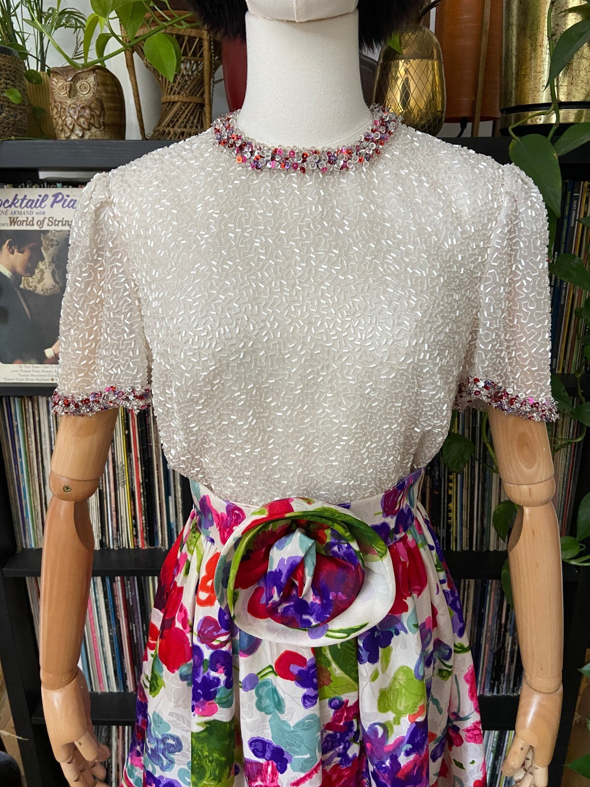 Vintage 1960s Beaded Floral Cocktail Dress