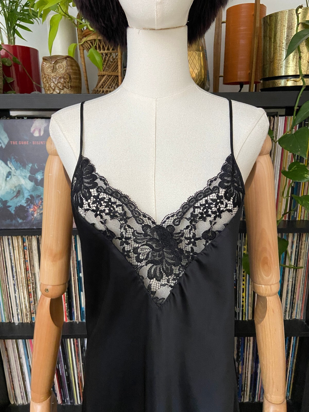 Vintage 1980s Black Lace Slip