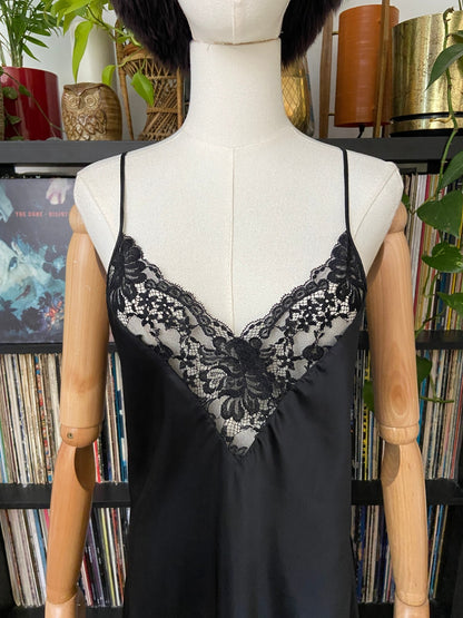 Vintage 1980s Black Lace Slip