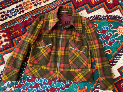 Vintage 1970s Brown & Red Plaid Cropped Jacket