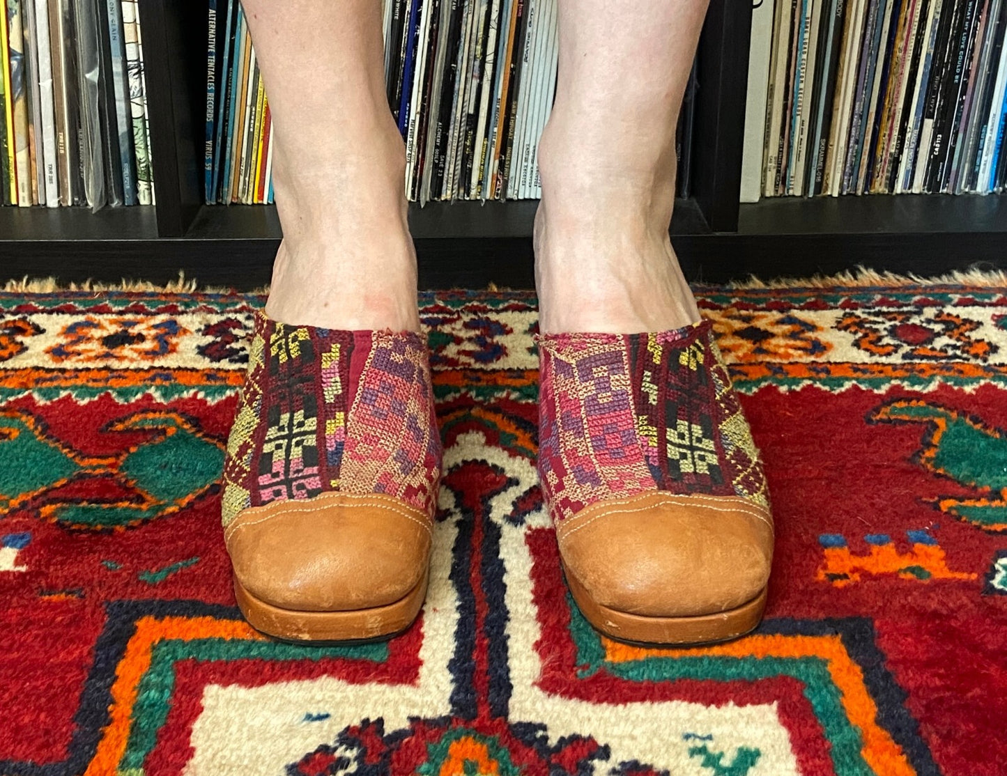 Vintage Rare 1970s Kilim Tapestry Heeled Mules UK 4.5 - 5