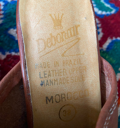 Vintage 1970s Brown Leather Mules UK 4