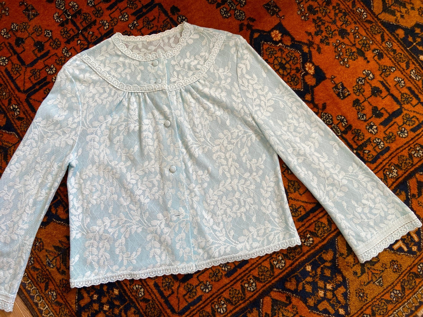 Vintage 1970s Pale Blue Lace Cardigan