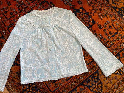 Vintage 1970s Pale Blue Lace Cardigan