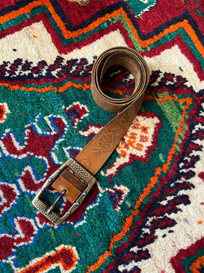 Vintage 1970s Tooled Leather Belt