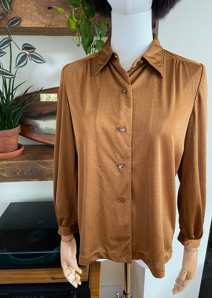 Vintage 1970s Bronze Brown Jersey Shirt