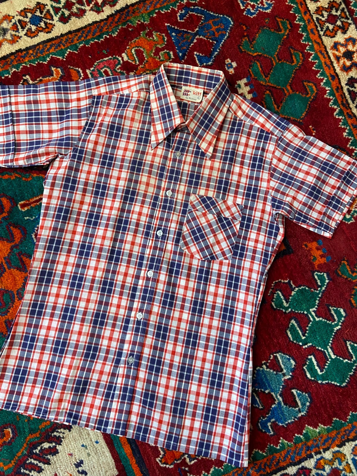 Vintage 1970s Deadstock Checked Dagger Collar Shirt