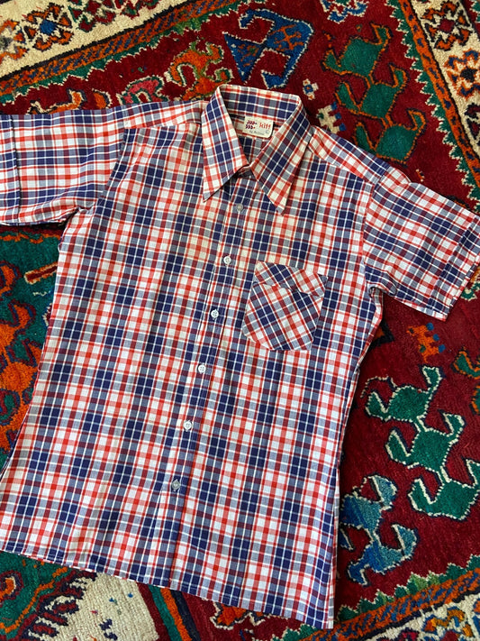 Vintage 1970s Deadstock Checked Dagger Collar Shirt