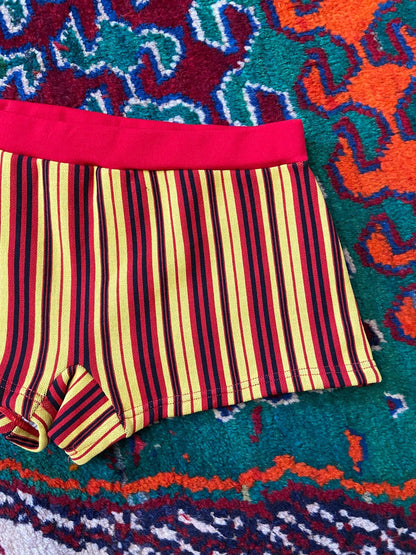 Vintage 1970s Yellow & Red Striped Swim Shorts
