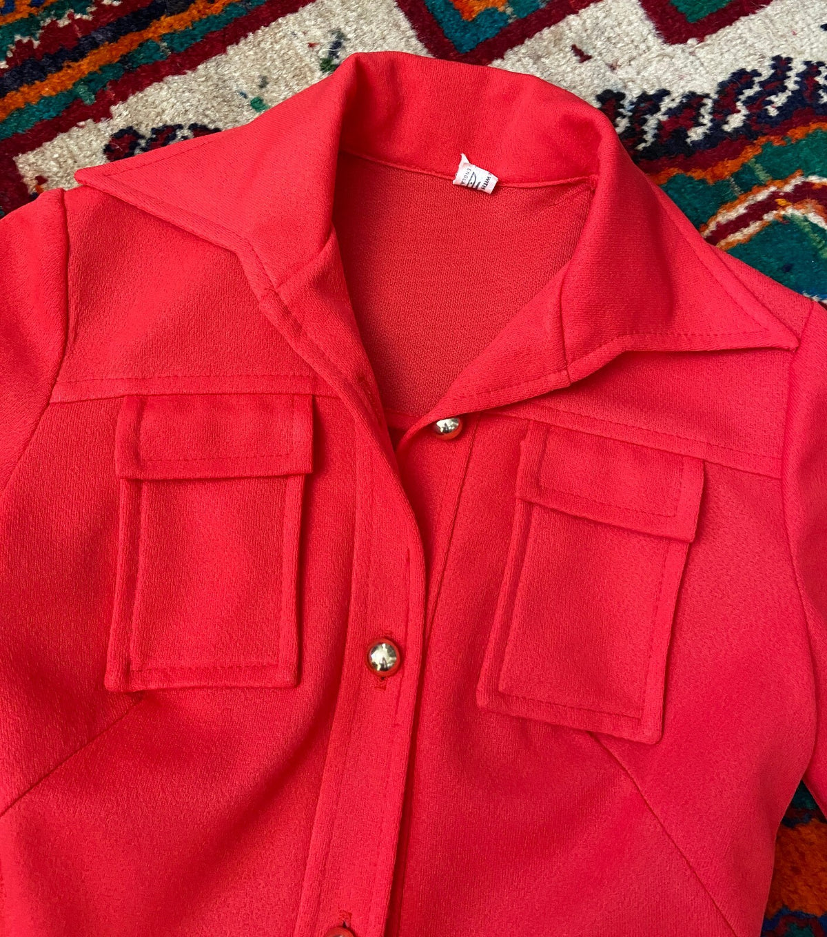 Vintage 1970s Red Utility Shirt Dress