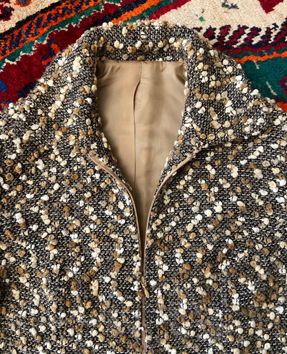 Vintage 1970s Beige Boucle Zip Up Jacket