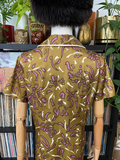 Vintage 1970s Ochre Collared Dress