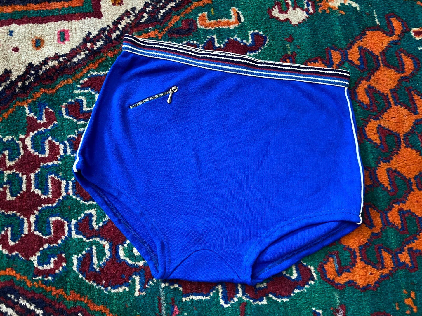 Vintage 1970s Bright Blue High Waisted Swim Shorts