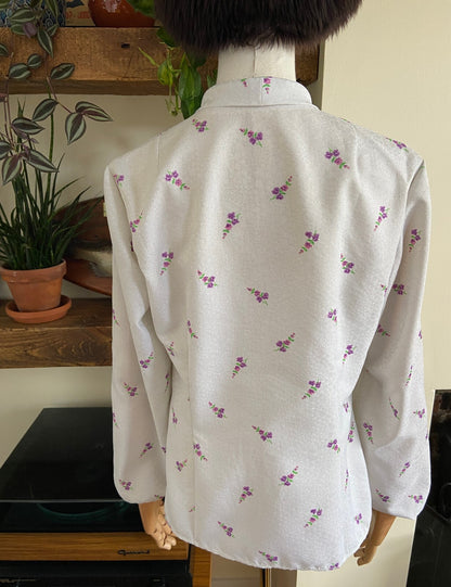 Vintage 1970s White & Silver Pussybow Blouse