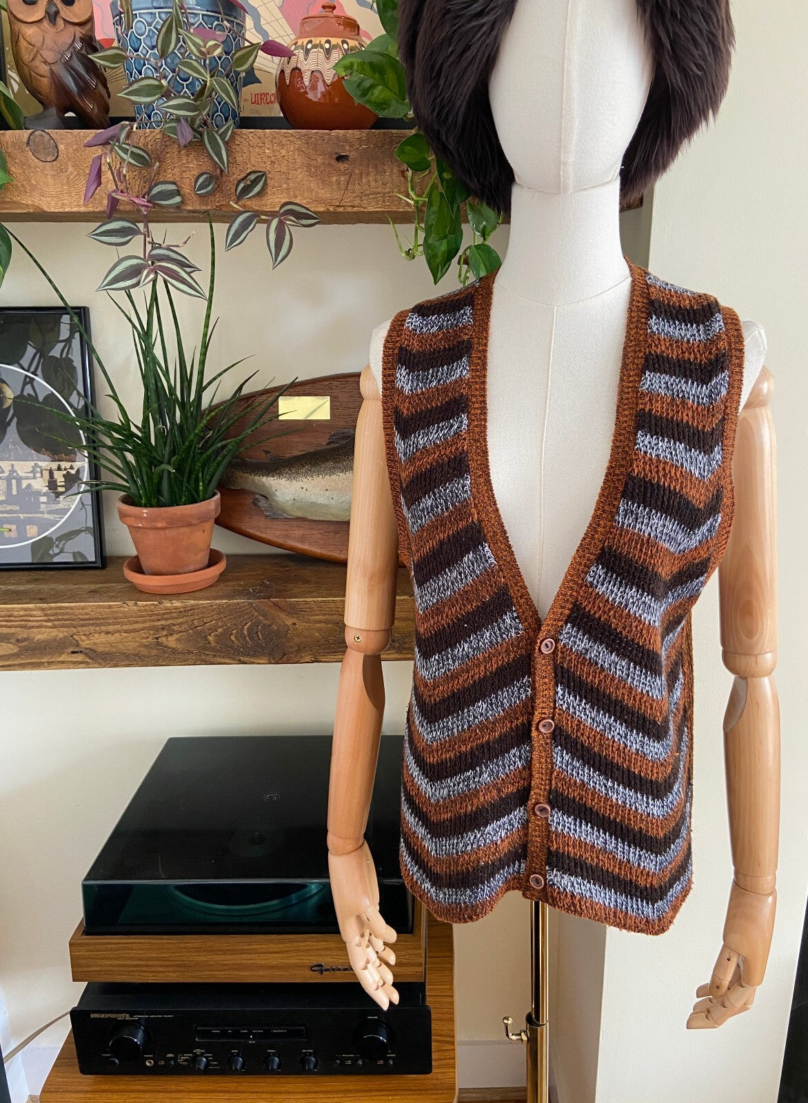 Vintage 1970s Brown Sleeveless Sweater Vest