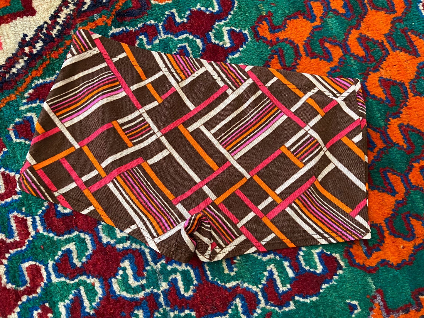 Vintage 1970s Brown Retro Print Swim Shorts