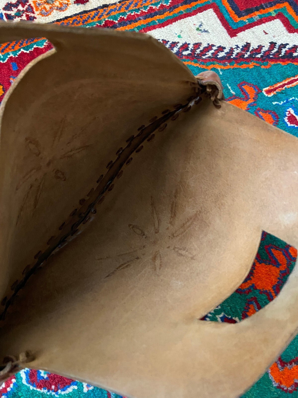 Vintage 1970s Brown Hand Tooled Leather Grab Bag