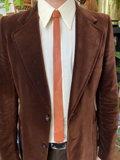 Vintage 1970s Terracotta Leather Skinny Tie