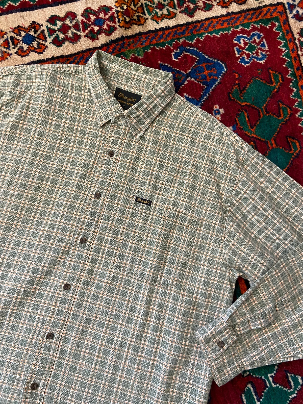 Vintage 90s Green Linen Wrangler Shirt
