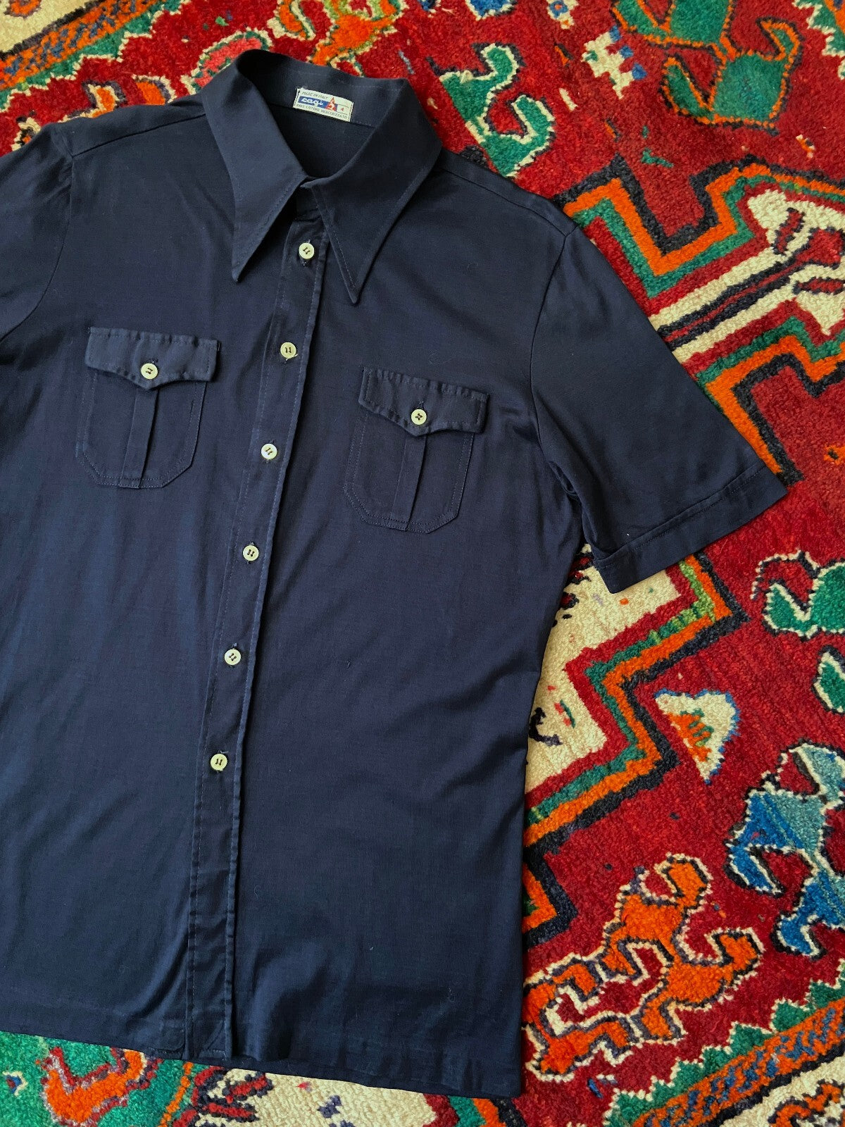 Vintage Italian 1970s Navy Shirt