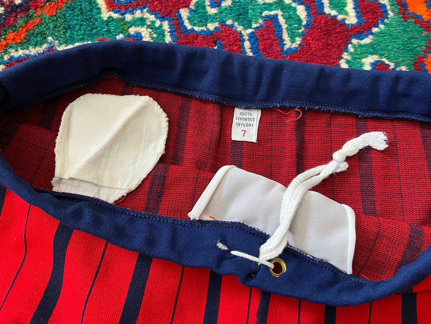 Vintage 1970s Red Navy Striped Swim Shorts