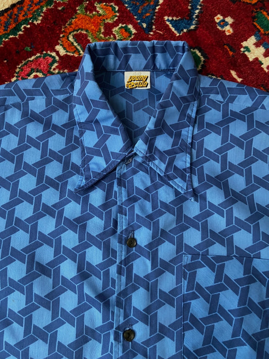 Vintage 1970s Geometric Print Dagger Collar Shirt