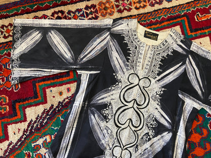 Vintage 1980s Hand Woven Embroidered Kaftan