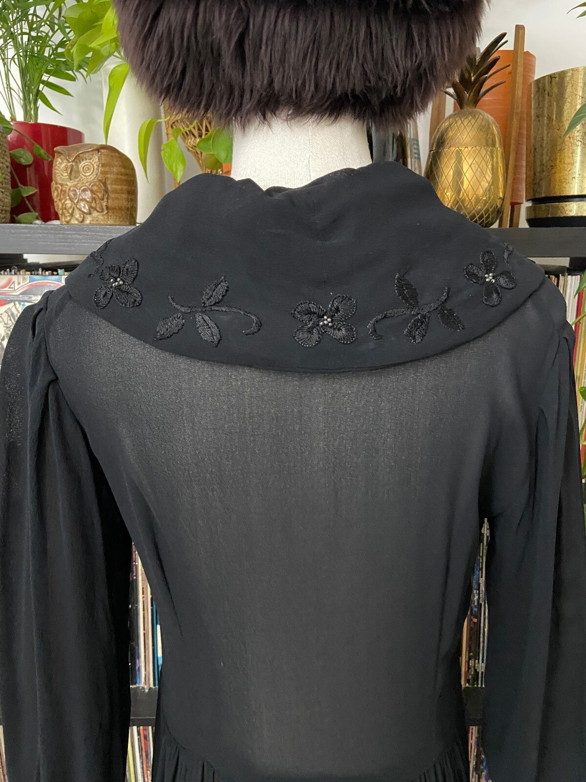 Vintage 1940s Black Beaded Sailor Collar Dress