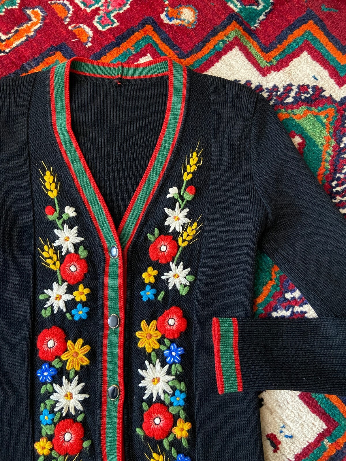 Vintage 1970s Black Austrian Folk Cardigan