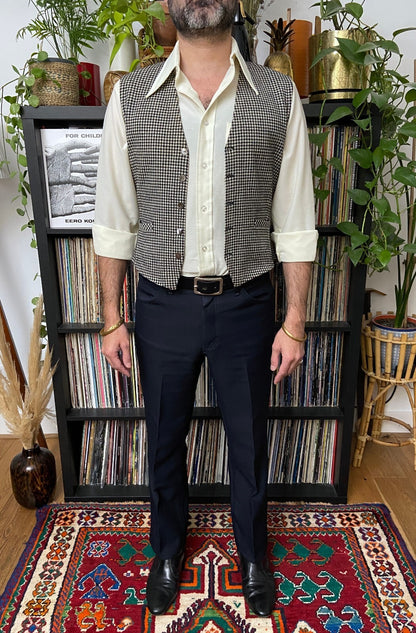 Vintage 1970s Italian Houndstooth Knit Waistcoat