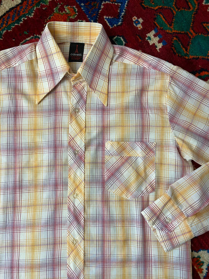 Vintage 1970s Pink & Yellow Dagger Collar Shirt