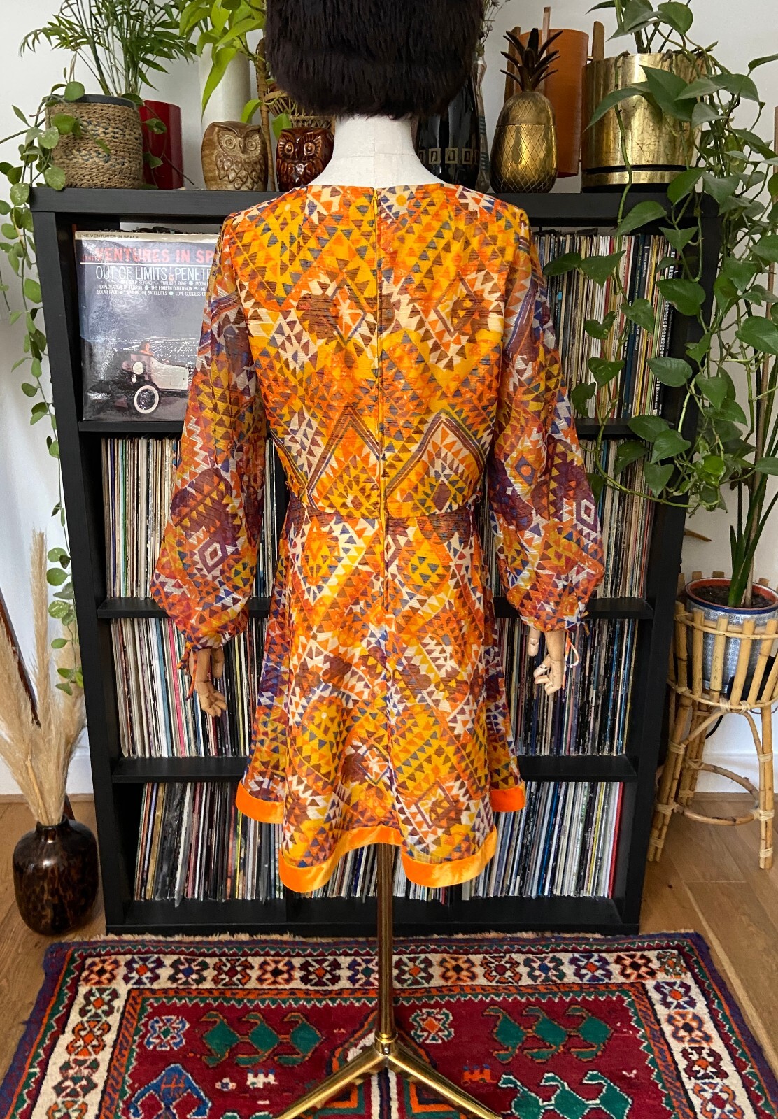 Vintage 1970s Vera Mont Orange Print Mini Dress