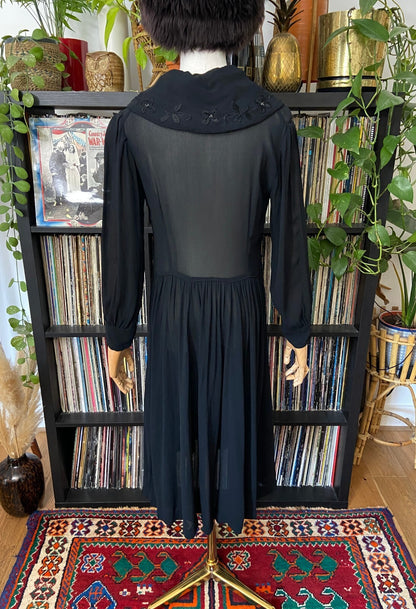 Vintage 1940s Black Beaded Sailor Collar Dress