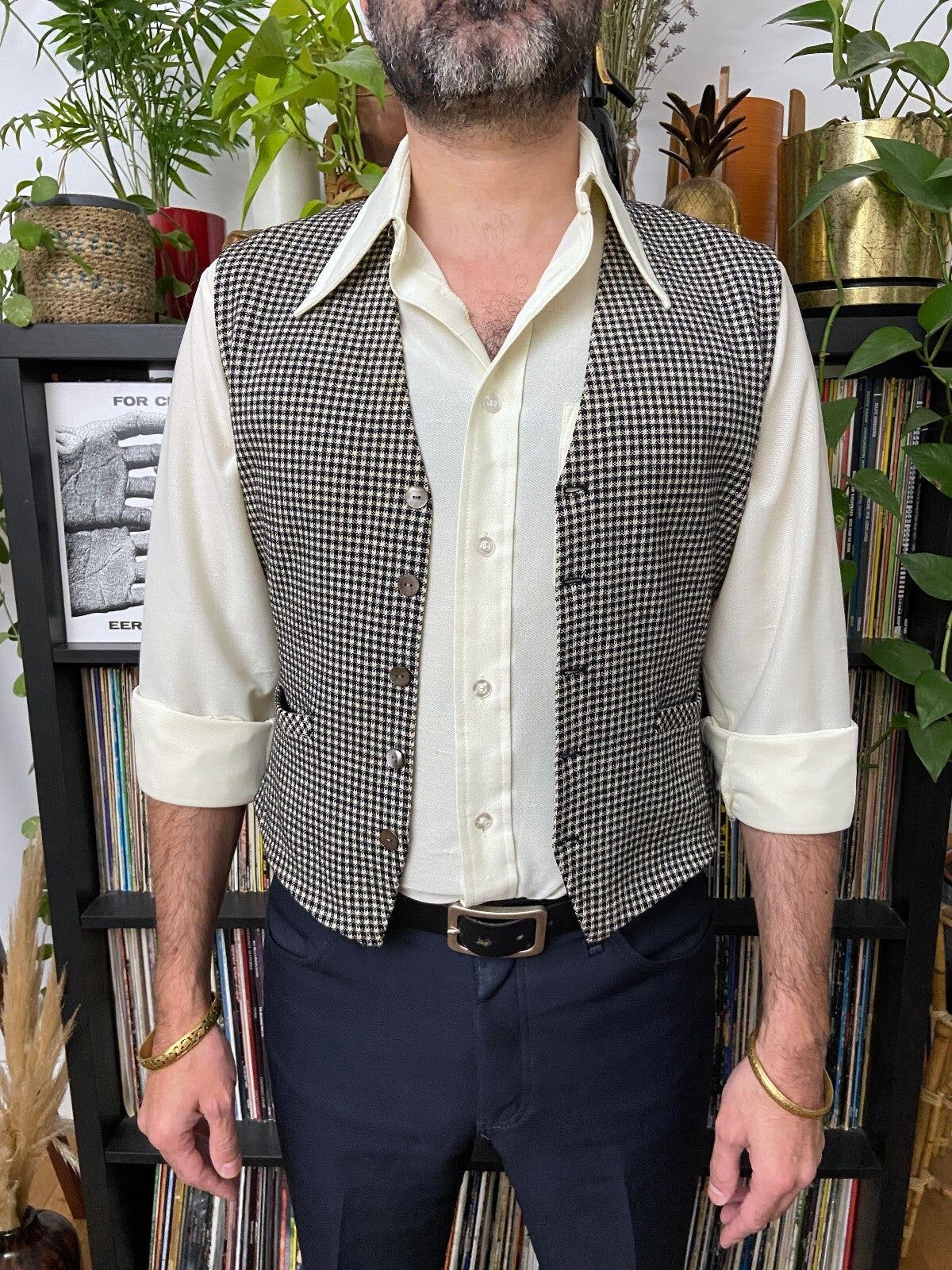 Vintage 1970s Italian Houndstooth Knit Waistcoat