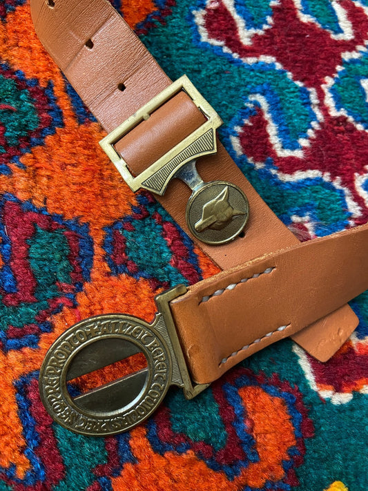 Vintage Tan Scouts Wolf Buckle Belt